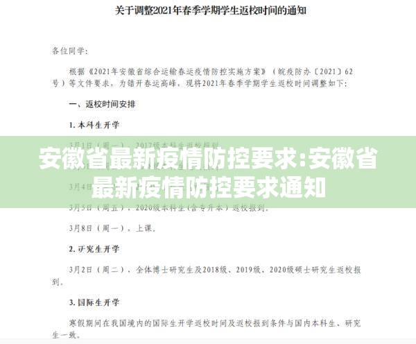 安徽省最新疫情防控要求:安徽省最新疫情防控要求通知