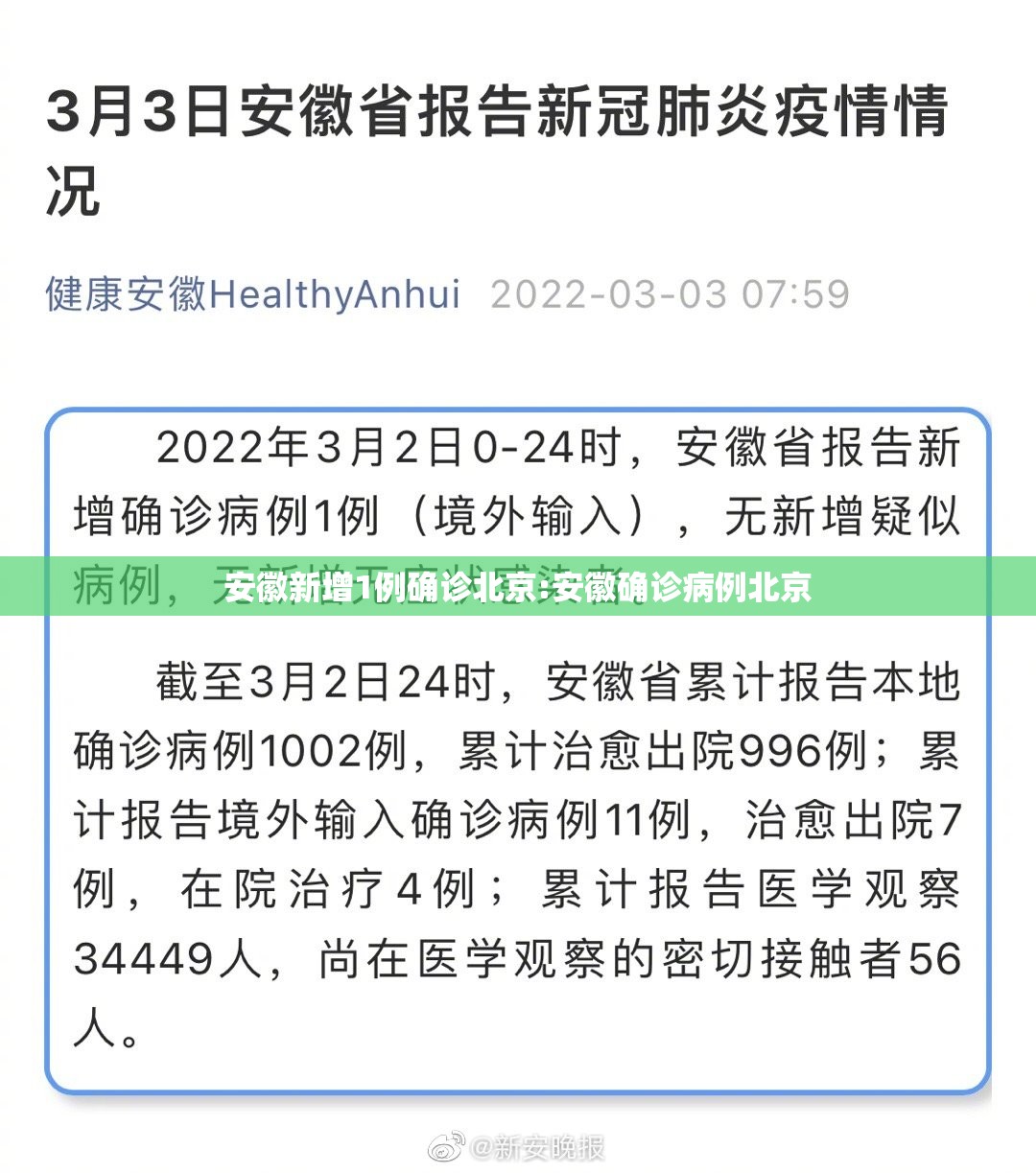 安徽新增1例确诊北京:安徽确诊病例北京