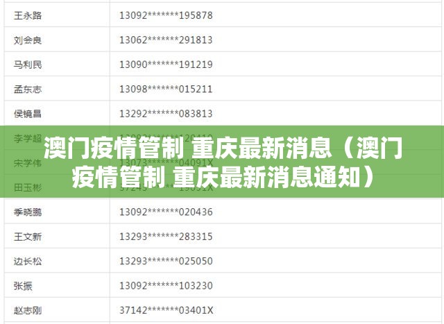 澳门疫情管制 重庆最新消息（澳门疫情管制 重庆最新消息通知）
