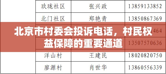 北京市村委会投诉电话，村民权益保障的重要通道