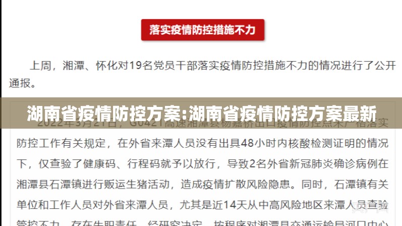 湖南省疫情防控方案:湖南省疫情防控方案最新