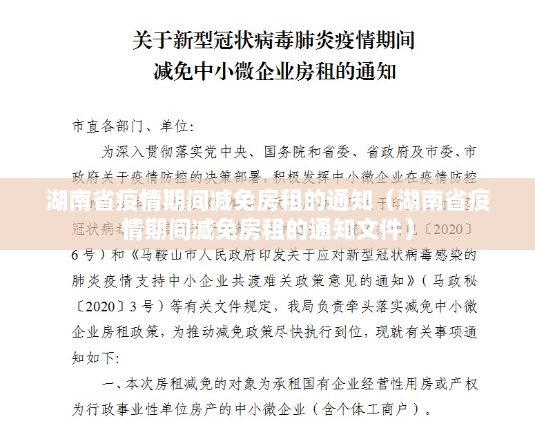 湖南省疫情期间减免房租的通知（湖南省疫情期间减免房租的通知文件）