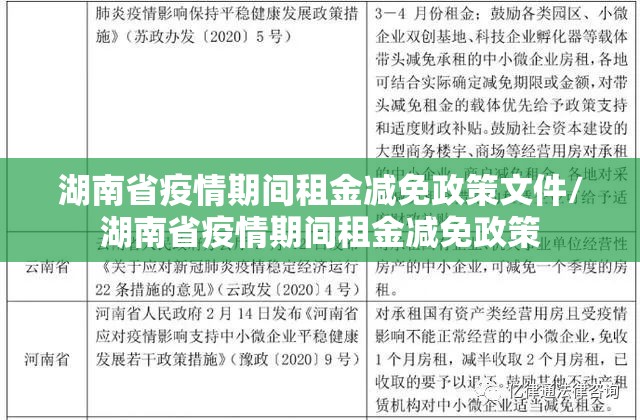 湖南省疫情期间租金减免政策文件/湖南省疫情期间租金减免政策
