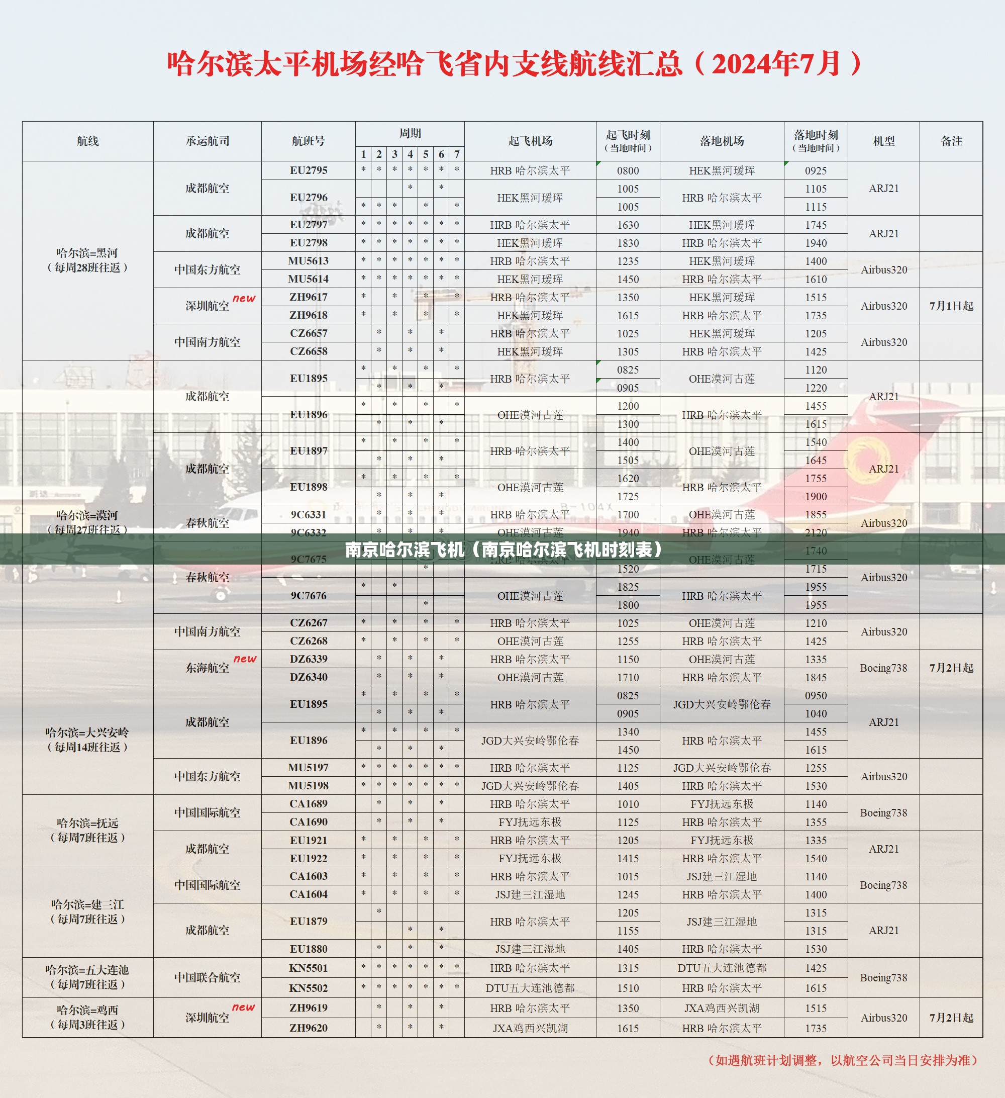 南京哈尔滨飞机（南京哈尔滨飞机时刻表）