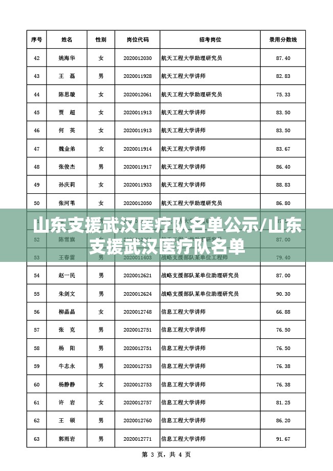 山东支援武汉医疗队名单公示/山东支援武汉医疗队名单