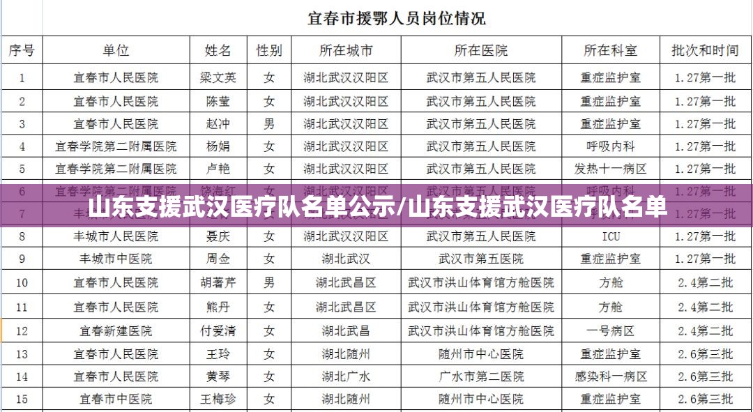 山东支援武汉医疗队名单公示/山东支援武汉医疗队名单