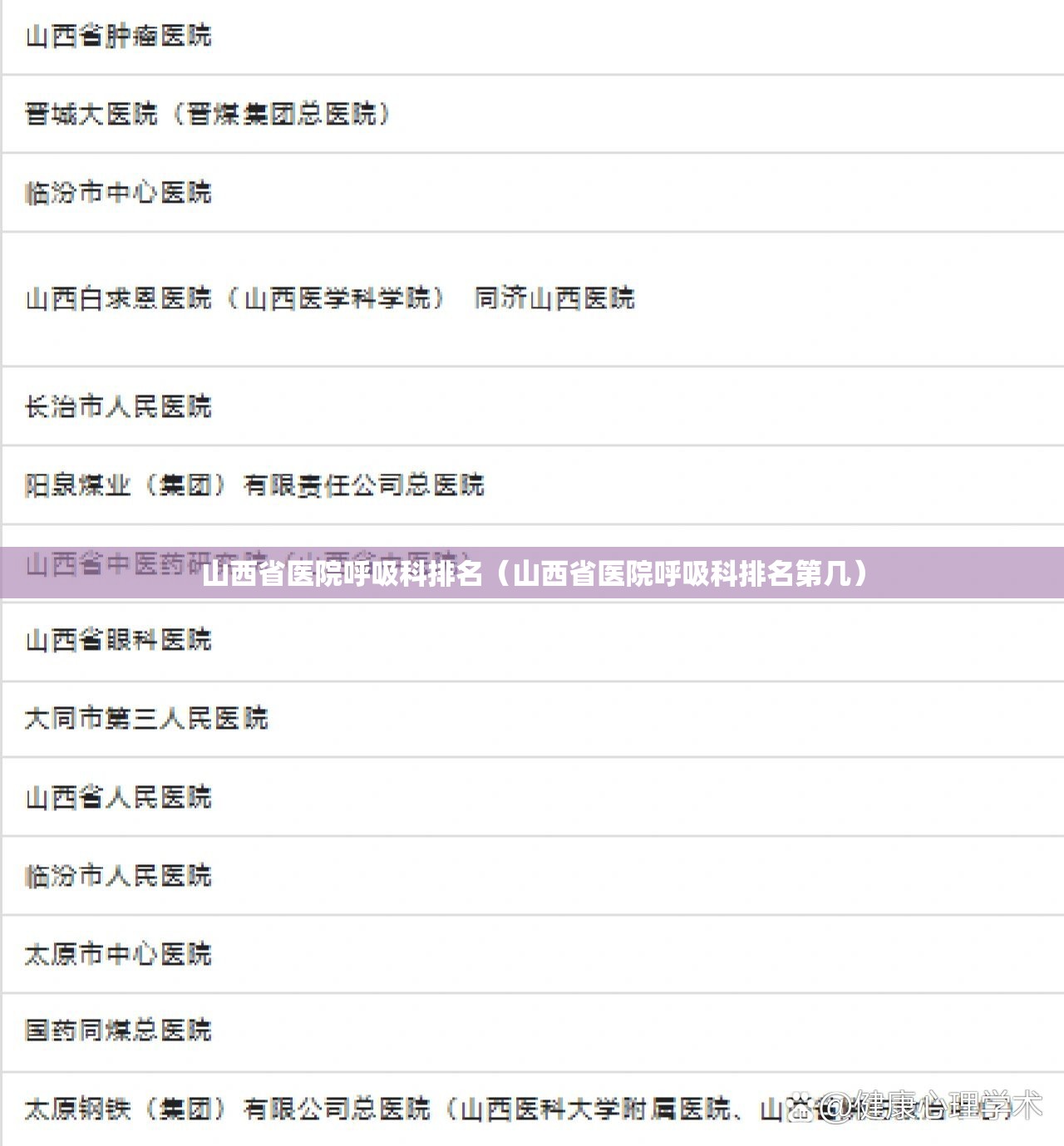 山西省医院呼吸科排名（山西省医院呼吸科排名第几）